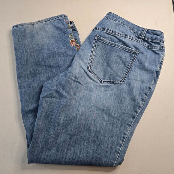 Christopher & Banks Jeans Women's 14 Blue Medium Wash Straight Rose Embroidering - Picture 13 of 16
